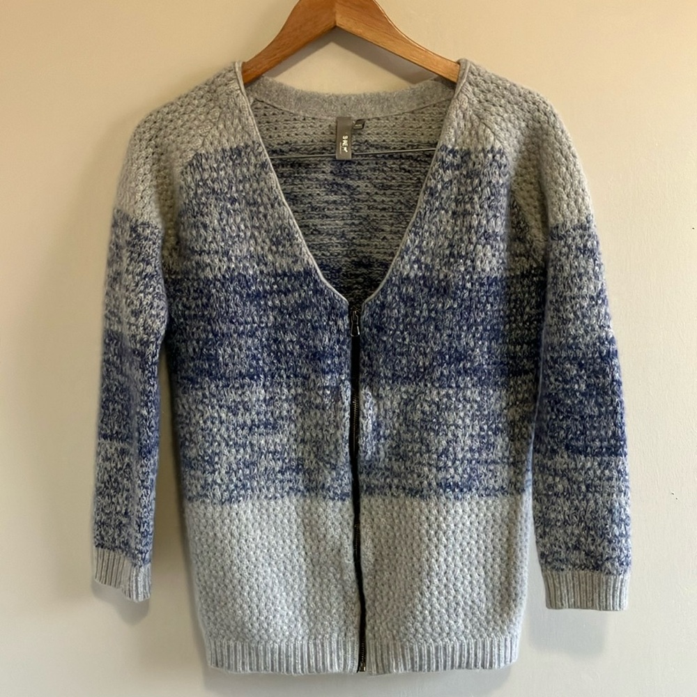 Anthropologie Si Iae 100% cashmere cardigan sweater ombre blue grey size medium